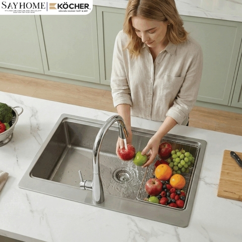 Chậu rửa chén bát 1 hố inox 304 KOCHER TERA S7648 76cm - Chính hãng
