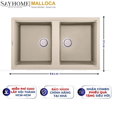Chậu rửa chén bát đá Granite 2 hố MALLOCA BIANCO K-45062 - Chính hãng