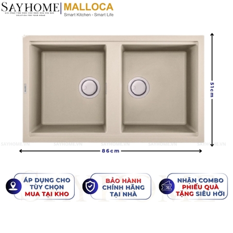 Chậu rửa chén bát đá Granite 2 hố MALLOCA BIANCO K-45062 - Chính hãng