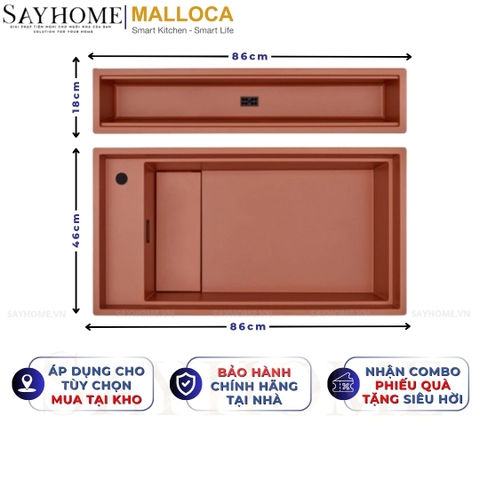 Chậu rửa chén bát đá Granite 2 hố MALLOCA MYST K83S - MYST K83L - Chính hãng