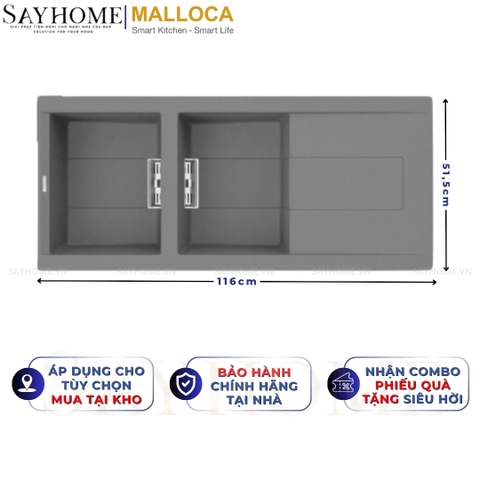 Chậu rửa chén bát đá Granite 2 hố MALLOCA SMART K-500 - Chính hãng