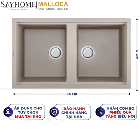 Chậu rửa chén bát đá Granite 2 hố MALLOCA TORTORA K-45043 - Chính hãng