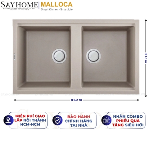 Chậu rửa chén bát đá Granite 2 hố MALLOCA TORTORA K-45043 - Chính hãng