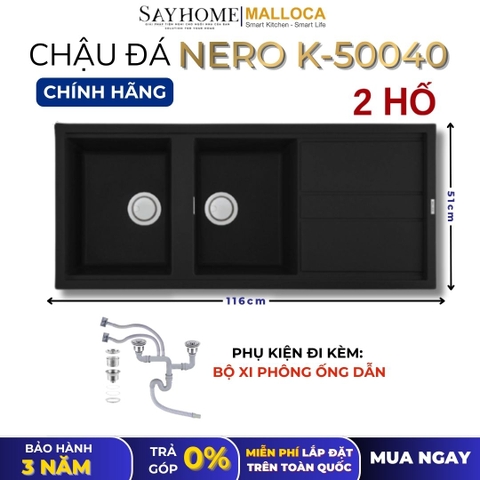 Chậu rửa chén bát đá Granite 2 hố MALLOCA NERO K-50040 - Chính hãng