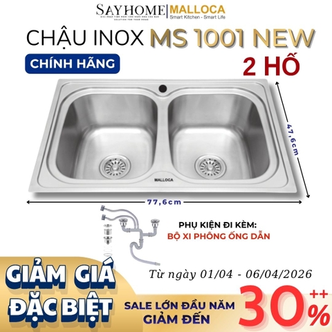 Chậu rửa chén bát 2 hố inox 304 MALLOCA MS 1001 NEW - Chính hãng