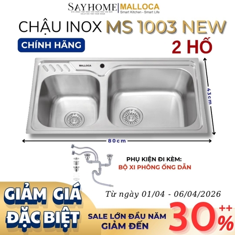 Chậu rửa chén bát 2 hố inox 304 MALLOCA MS 1003 NEW - Chính hãng
