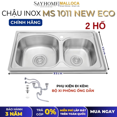 Chậu rửa chén bát 2 hố inox 304  MALLOCA MS 1011 NEW ECO - Chính hãng