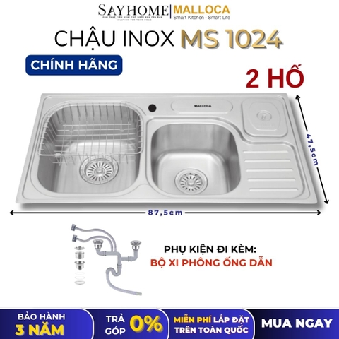 Chậu rửa chén bát 2 hố inox 304 MALLOCA MS 1024 - Chính hãng