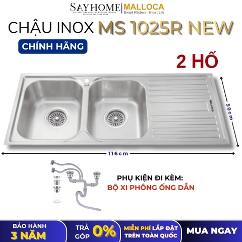 Chậu rửa chén bát 2 hố inox 304 MALLOCA MS 1025R NEW - Chính hãng