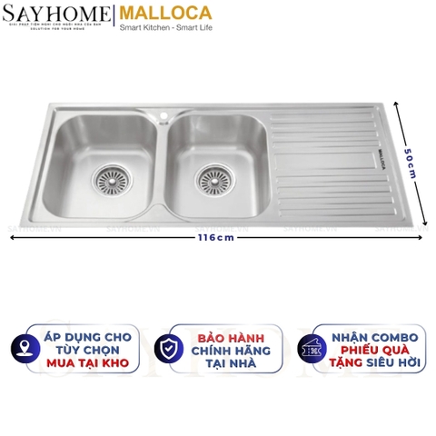 Chậu rửa chén inox MALLOCA MS 1025R NEW - Hàng chính hãng