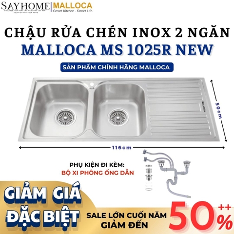 Chậu rửa chén bát 2 hố inox 304 MALLOCA MS 1025R NEW - Chính hãng