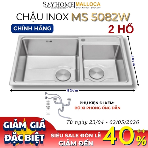 Chậu rửa chén bát 2 hố inox 304 MALLOCA MS 5082W - Chính hãng