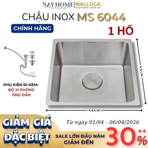 Chậu rửa chén bát 1 hố inox 304 MALLOCA MS 6044 - Chính hãng