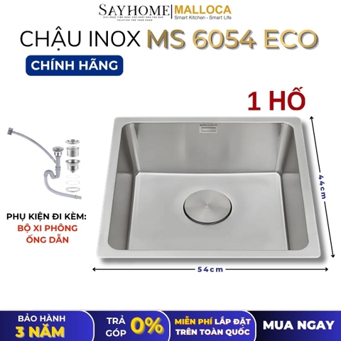 Chậu rửa chén bát 1 hố inox 304 MALLOCA MS 6054 ECO 54cm - Chính hãng