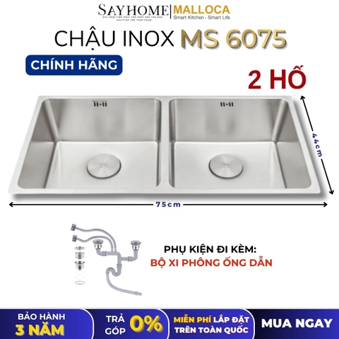 Chậu rửa chén bát 2 hố inox 304 MALLOCA MS 6075 - Chính hãng