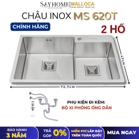 Chậu rửa chén bát 2 hố inox 304 MALLOCA MS 620T - Chính hãng