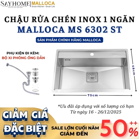 Chậu rửa chén inox MALLOCA MS 6302 ST - Hàng chính hãng
