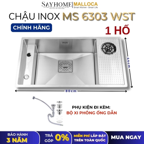 Chậu rửa chén bát 1 hố inox 304 MALLOCA MS 6303 WST - Chính hãng
