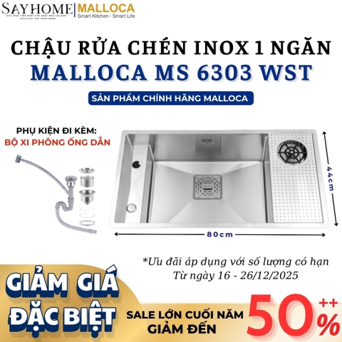 Chậu rửa chén inox MALLOCA MS 6303 WST - Hàng chính hãng