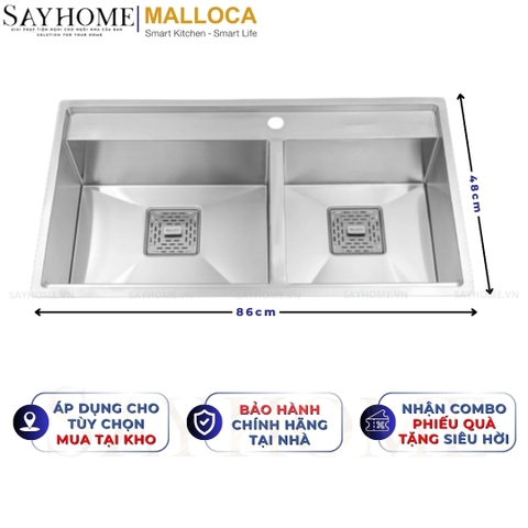 Chậu rửa chén bát 2 hố inox 304 MALLOCA MS 6304 ST - Chính hãng