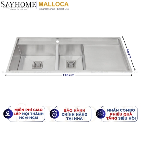 Chậu rửa chén bát 2 hố inox 304 MALLOCA MS 6306ST - Chính hãng
