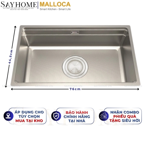 Chậu rửa chén bát 1 hố inox 304 MALLOCA MS 7645 LINEN 76cm - Chính hãng