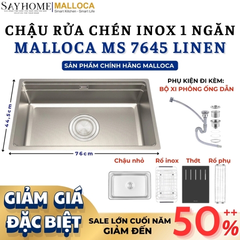 Chậu rửa chén inox MALLOCA MS 7645 LINEN - Hàng chính hãng