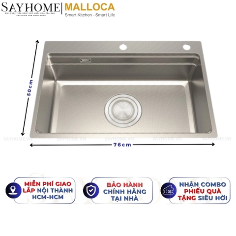 Chậu rửa chén bát 1 hố inox 304 MALLOCA MS 7650 LINEN 76cm - Chính hãng