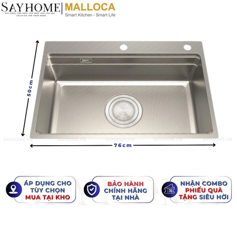 Chậu rửa chén bát 1 hố inox 304 MALLOCA MS 7650 LINEN 76cm - Chính hãng