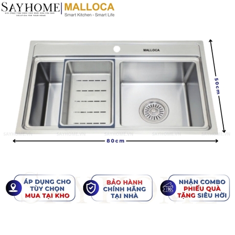 Chậu rửa chén inox MALLOCA MS 8812 2 ngăn - Hàng chính hãng
