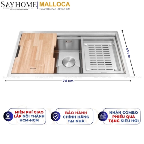 Chậu rửa chén bát 1 hố inox 304 MALLOCA Slide MS 781 - Chính hãng