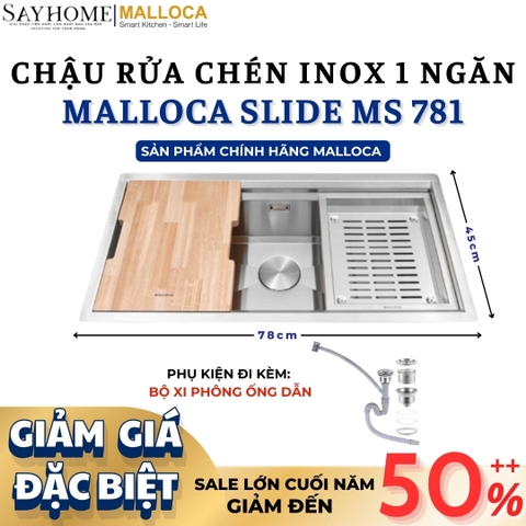 Chậu rửa chén inox MALLOCA Slide MS 781 - Hàng chính hãng