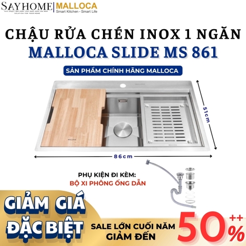 Chậu rửa chén inox MALLOCA Slide MS 861 1 hố - Hàng chính hãng
