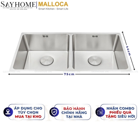 Chậu rửa chén inox MALLOCA MS 6075 2 ngăn - Hàng chính hãng