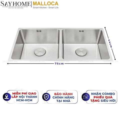 Chậu rửa chén inox MALLOCA MS 6075 2 ngăn - Hàng chính hãng
