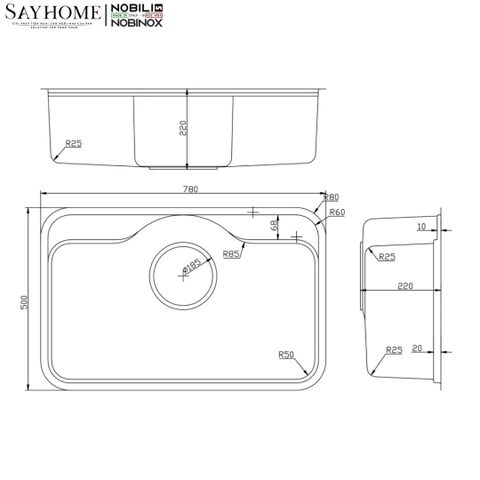 Chậu rửa chén bát 1 hố NOBINOX ROSA NN975D 78cm - Bảo hành lên đến 10 năm