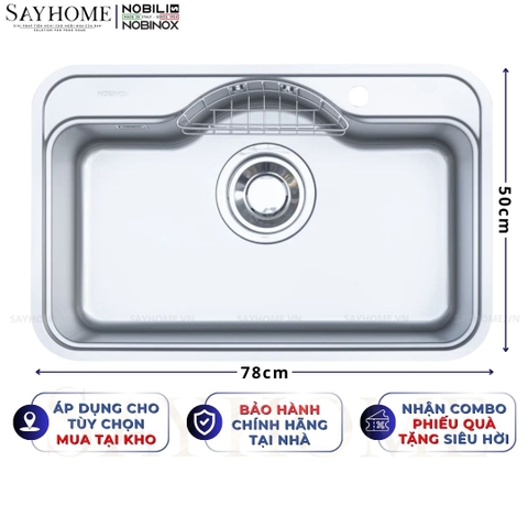 Chậu rửa chén bát 1 hố NOBINOX ROSA NN975D 78cm - Bảo hành lên đến 10 năm