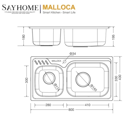 Chậu rửa chén inox MALLOCA MS 1003 NEW - Hàng chính hãng