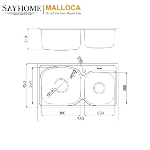 Chậu rửa chén inox MALLOCA MS 1011P ECO - Hàng chính hãng