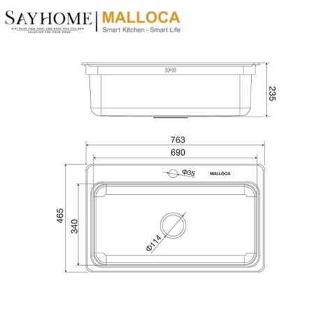 Chậu rửa chén inox MALLOCA MS 1022D - Hàng chính hãng