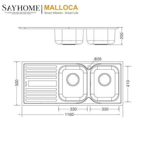 Chậu rửa chén inox MALLOCA MS 1025L NEW - Hàng chính hãng