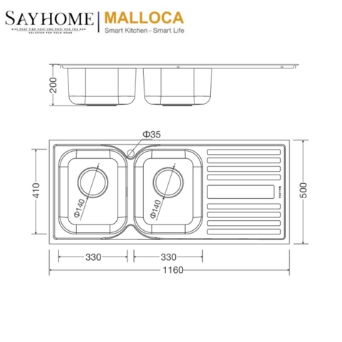Chậu rửa chén inox MALLOCA MS 1025R NEW - Hàng chính hãng