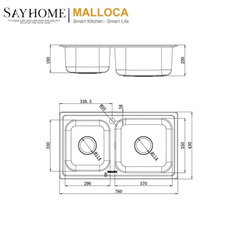 Chậu rửa chén inox MALLOCA MS 2076E / 2076EP ECO - Hàng chính hãng