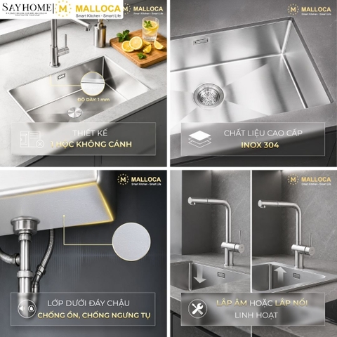 Chậu rửa chén bát 1 hố inox 304 MALLOCA MS 6070 tại Thành phố Hồ Chí Minh