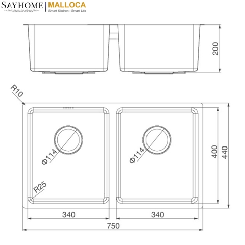 Chậu rửa chén inox 2 ngăn Malloca MS 6075 tại thành phố Hồ Chí Minh