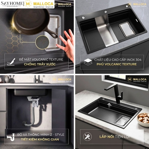 Chậu rửa chén bát 1 hố inox 304 MALLOCA Volcanic MS7750GR tại thành phố Hồ Chí Minh