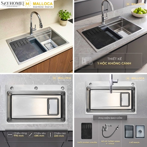 Chậu rửa chén bát 1 hố inox 304 MALLOCA SILVER MS7750SI tại thành phố Hồ Chí Minh