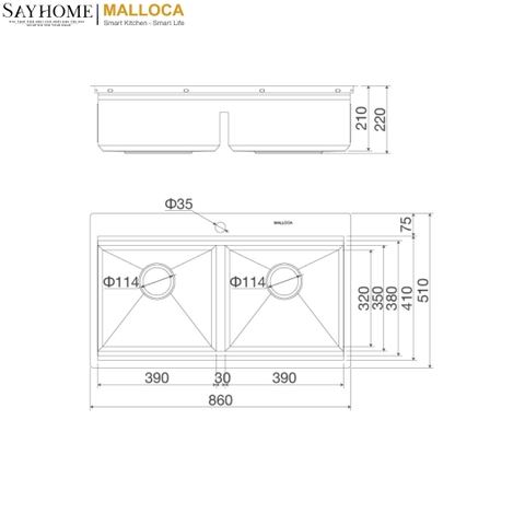 Chậu rửa chén inox 2 hố Malloca Slide MS 862 tại thành phố Hồ Chí Minh