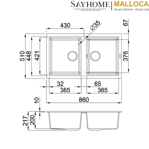 Chậu rửa đá 2 ngăn Malloca TITANIUM K-45073 tại thành phố Hồ Chí Minh