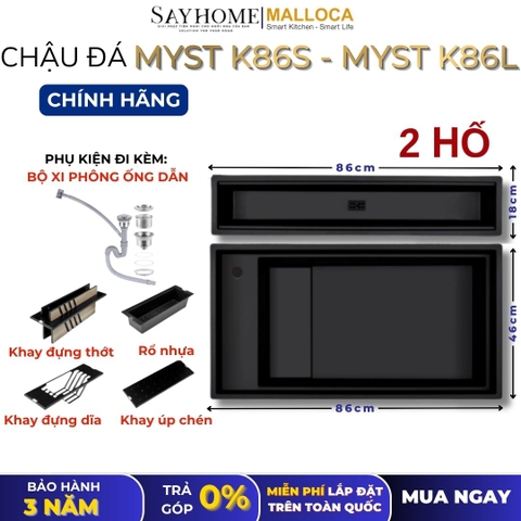 Chậu rửa chén bát đá Granite 2 hố MALLOCA MYST K86S - MYST K86L - Chính hãng